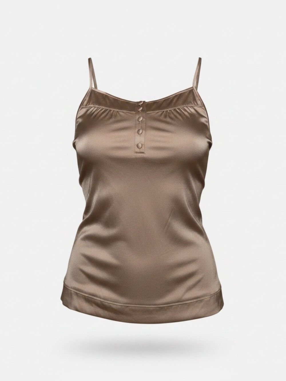 Neutral Taupe Silk Spaghetti-Strap Cami with Button Front